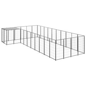 Dog Kennel Black 143.3 ft¬≤ Steel