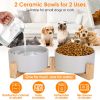 Double 28.7Oz Ceramic Pet Bowls Dog Cat Bowls with Wooden Stand Raised Pet Feeder for Small Dogs Cats