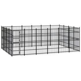 Outdoor Dog Kennel Steel 238.1 ft¬≤ (Color: Black)
