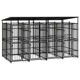 Outdoor Dog Kennel with Roof Steel 79.3 ft¬≤ (Color: Black)